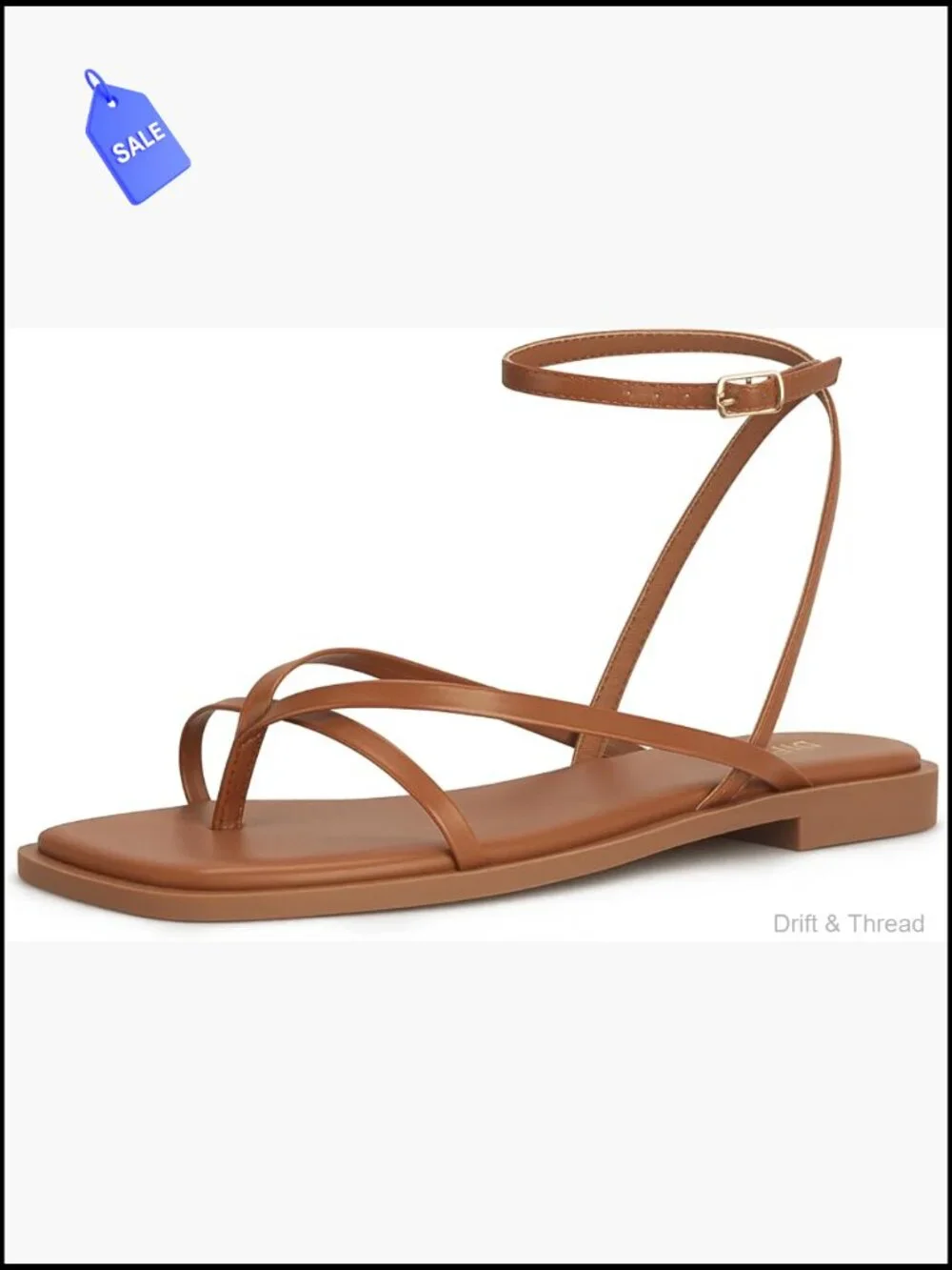 Square Toe Strappy Ankle Strap Flat Sandals